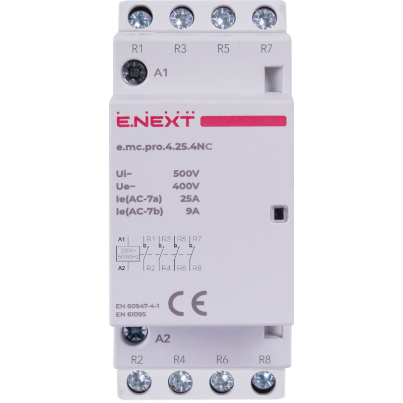 Контактор модульний 4P 25А 4NC 220V [p005224] E.NEXT e.mc.pro.4.25.4NC