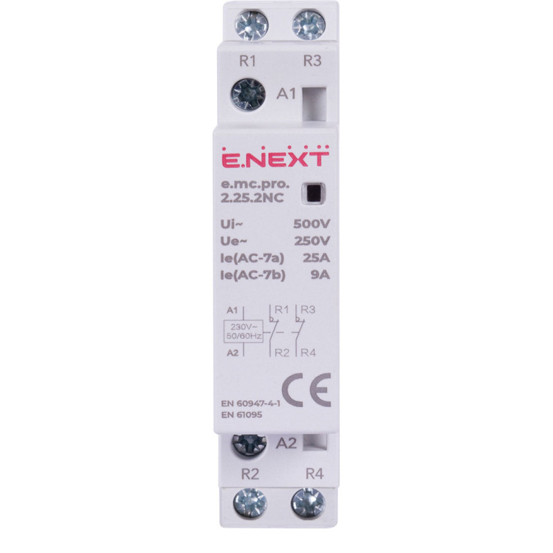 Контактор модульний 2P 25А 2NC 220V [p005225] E.NEXT e.mc.pro.2.25.2NC