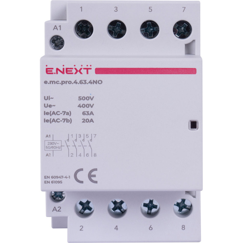 Контактор модульний 4P 63А 4NO 24V [p005309] E.NEXT e.mc.pro.4.63.4NO.24DC