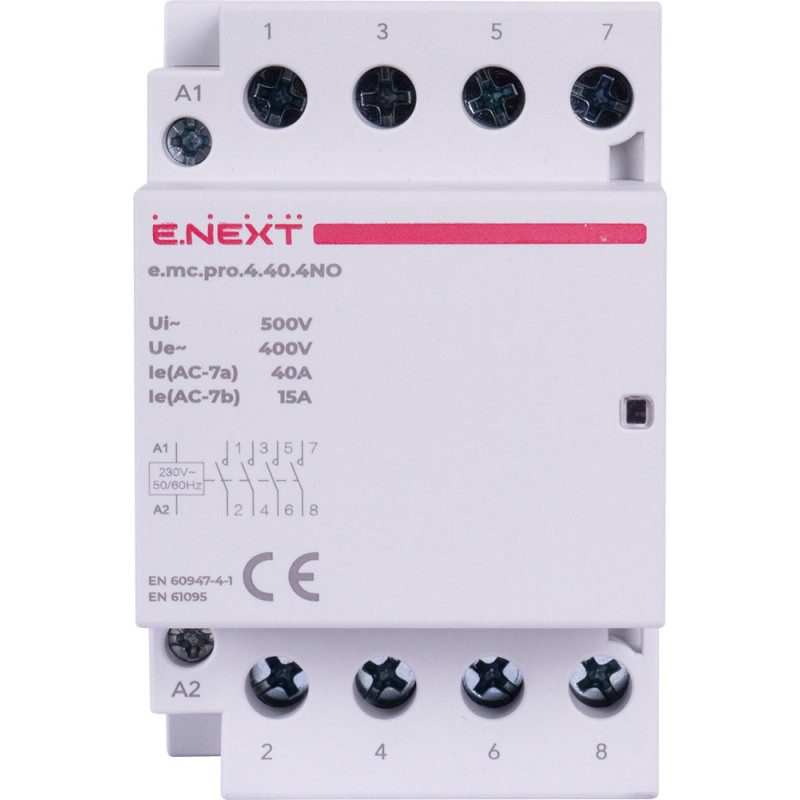 Контактор модульний 4P 40А 4NO 220V [p005207] E.NEXT e.mc.pro.4.40.4NO