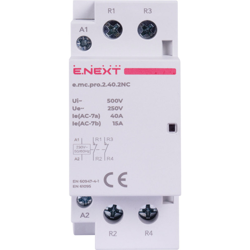 Контактор модульний 2P 40А 2NC 220V [p005227] E.NEXT e.mc.pro.2.40.2NC