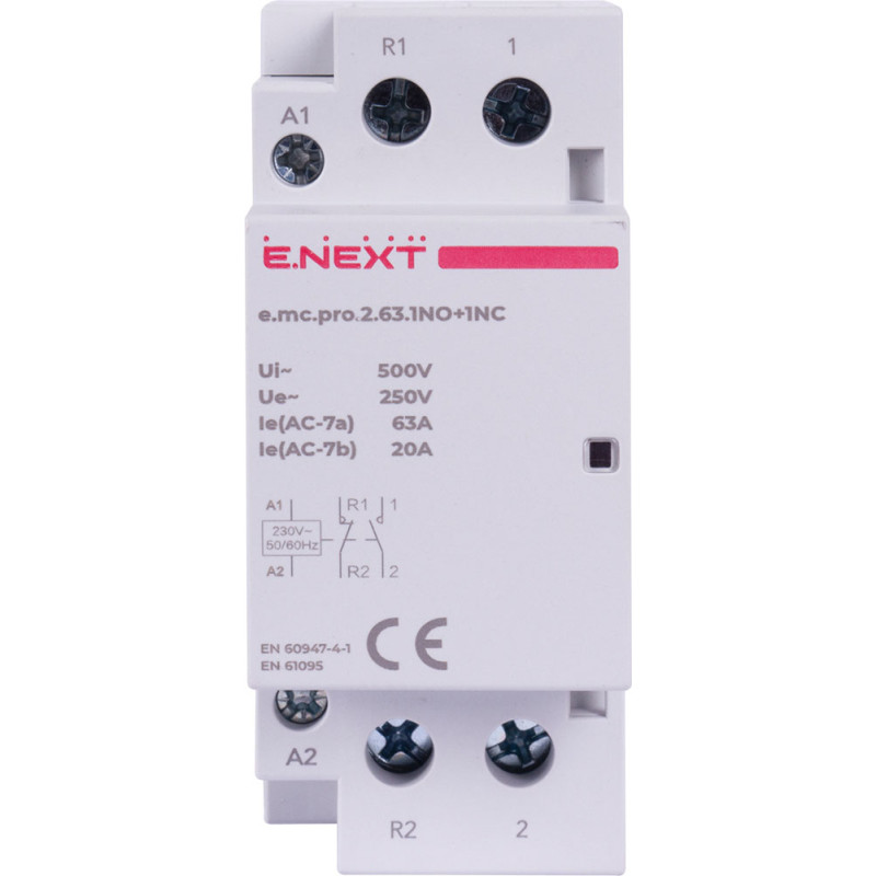 Контактор модульний 2P 63А 1NO+1NC 220V [p005228] E.NEXT e.mc.pro.2.63.1NO+1NC
