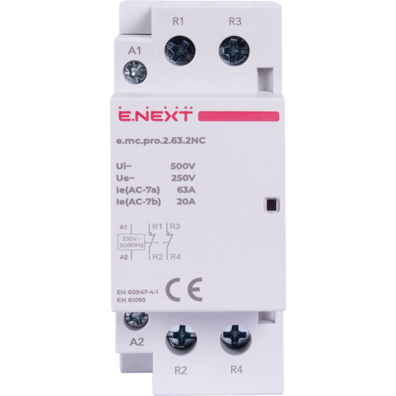 Контактор модульний 2P 63А 2NC 220V [p005229] E.NEXT e.mc.pro.2.63.2NC