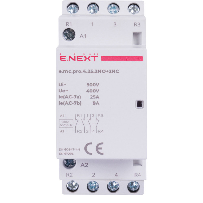 Контактор модульний 4P 25А 2NO+2NC 24V [p005322] E.NEXT e.mc.pro.4.25.2NO+2NC