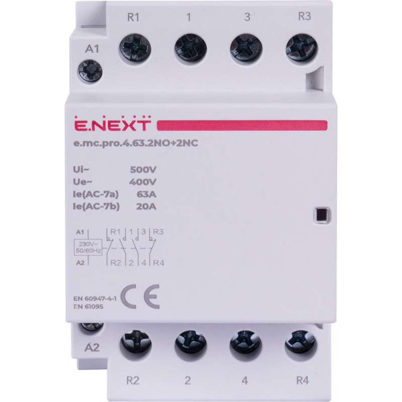 Контактор модульний 4P 63А 2NO+2NC 220V [p005231] E.NEXT e.mc.pro.4.63.2NO+2NC