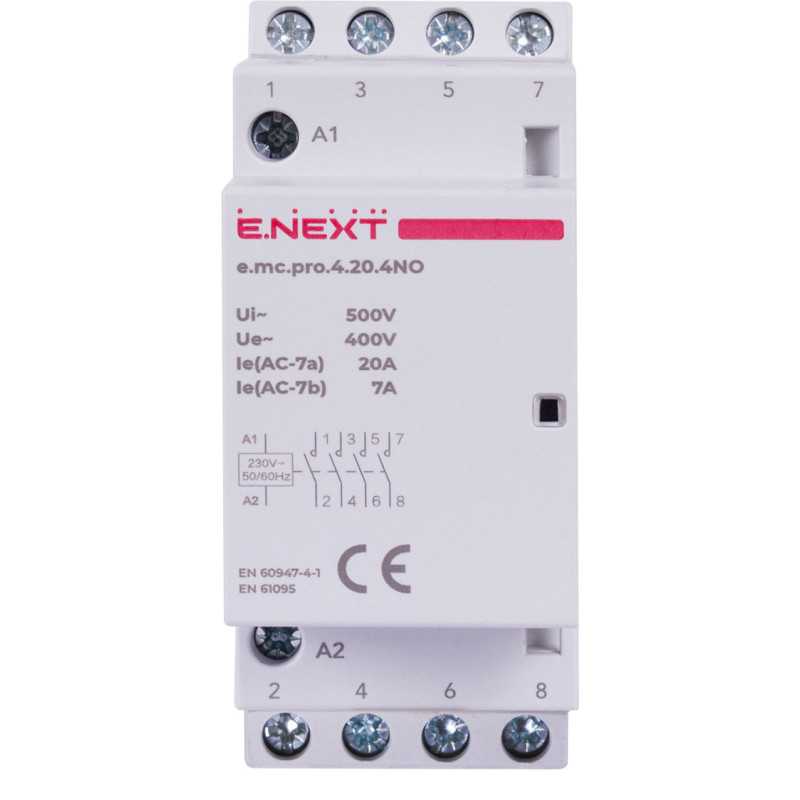 Контактор модульний 4P 20А 4NO 220V [p005219] E.NEXT e.mc.pro.4.20.4NO
