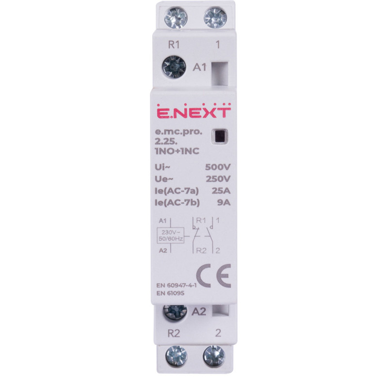 Контактор модульний 2P 25А 1NO+1NC 220V [p005220] E.NEXT e.mc.pro.2.25.1NO+1NC