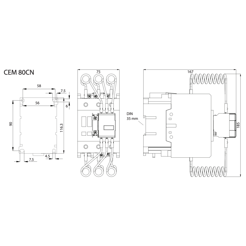 Контактор для конденсаторів 71 кВАр 440В 1NO [4650140] CEM 80CN.10 ETI