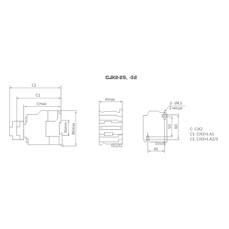 Контактор (пускач) 32А 220В 1NO [Б00029060] CJX2-3210 CNC