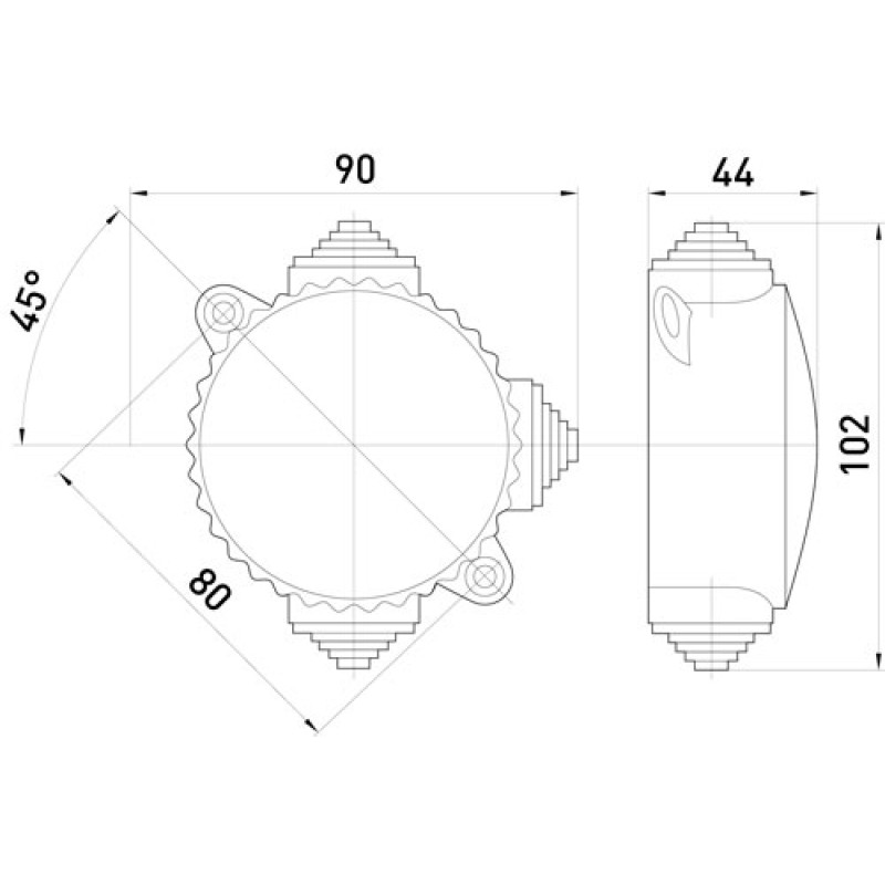 102х44мм зовнішня розподільча коробка 3 герметичні вводи IP44 [s027038] карболіт E.NEXT e.db.carb.3w.(КОР-73)