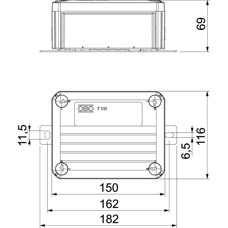 150х116х69мм зовнішня розподільча коробка IP66 E30-E90 [7205780] PP OBO bettermann
