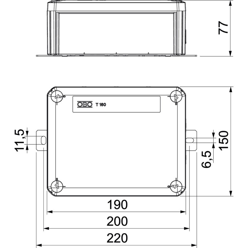 190х150х77мм зовнішня розподільча коробка IP66 E30-E90 [7205782] PP OBO bettermann