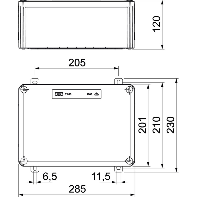 285х201х120мм зовнішня розподільча коробка IP66 E30-E90 [7205786] PP OBO bettermann