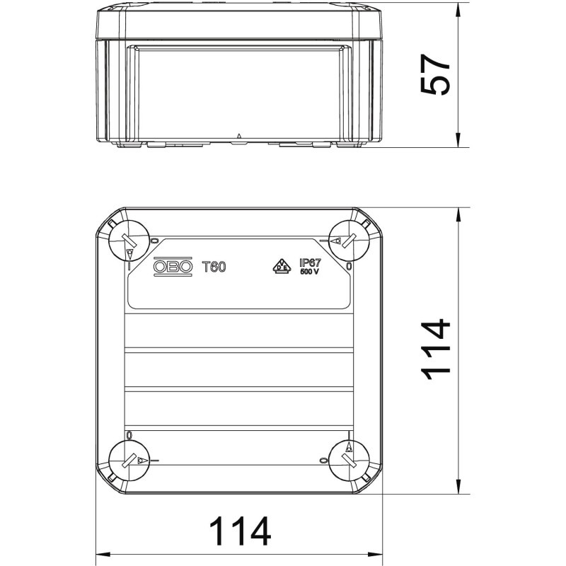 90х90х52мм внешняя распределительная коробка IP66 [2007239] PP Т60 OBO bettermann