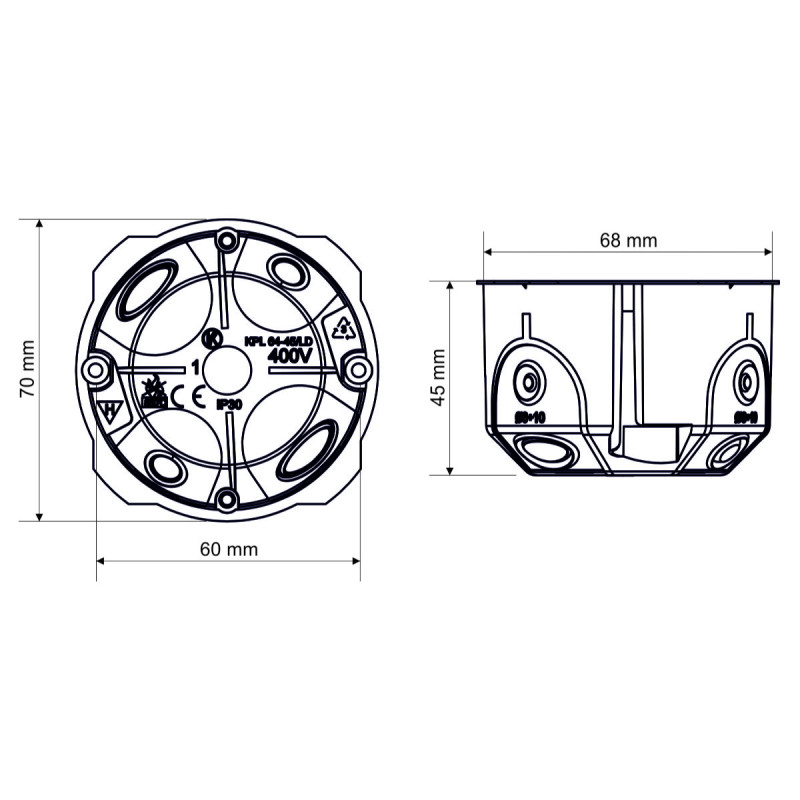 68х45мм коробка установочная гипсокартон с эластичными вводами [KPL 64-45/LD_NA] ПВХ Kopos