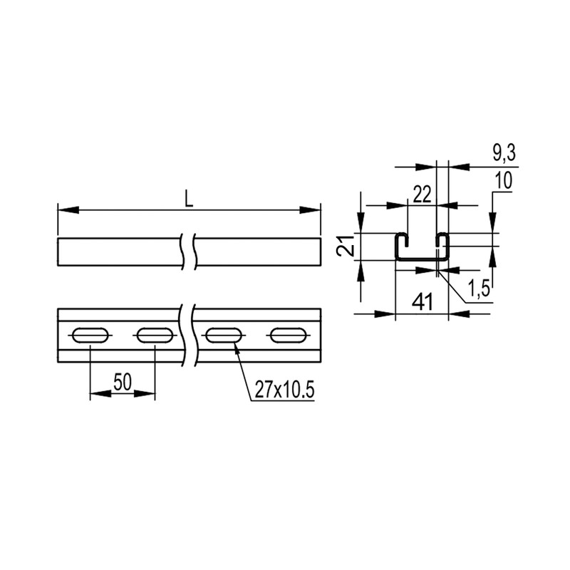 L-200см 41х21 нержавіюча сталь 1,5мм С-подібний профіль [BPL2120INOX] B5 Combitech ДКС