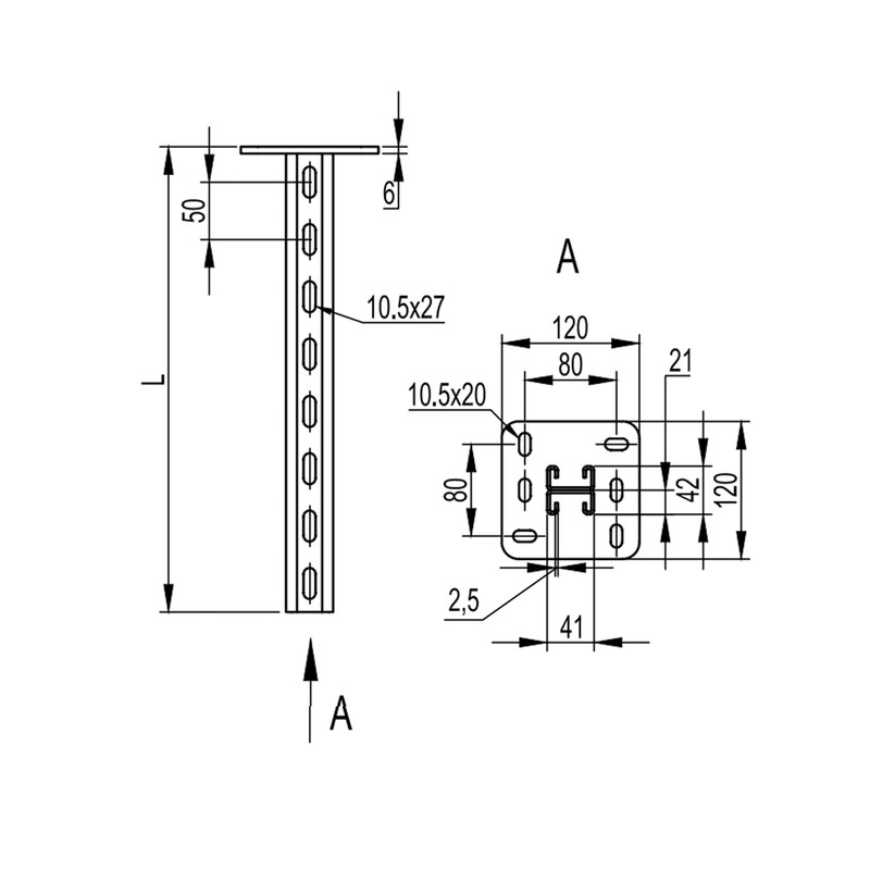L-500мм 120х120 сталь 2,5мм підвіс подвійний оцинкований [BSD2105] BSD-21 B5 Combitech ДКС