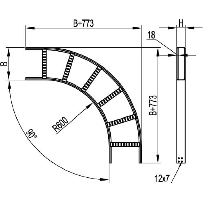 Кут горизонтальний 90° 100x600 r-600, гарячого цинкування, L5 Combitech, дкс [lc1660]