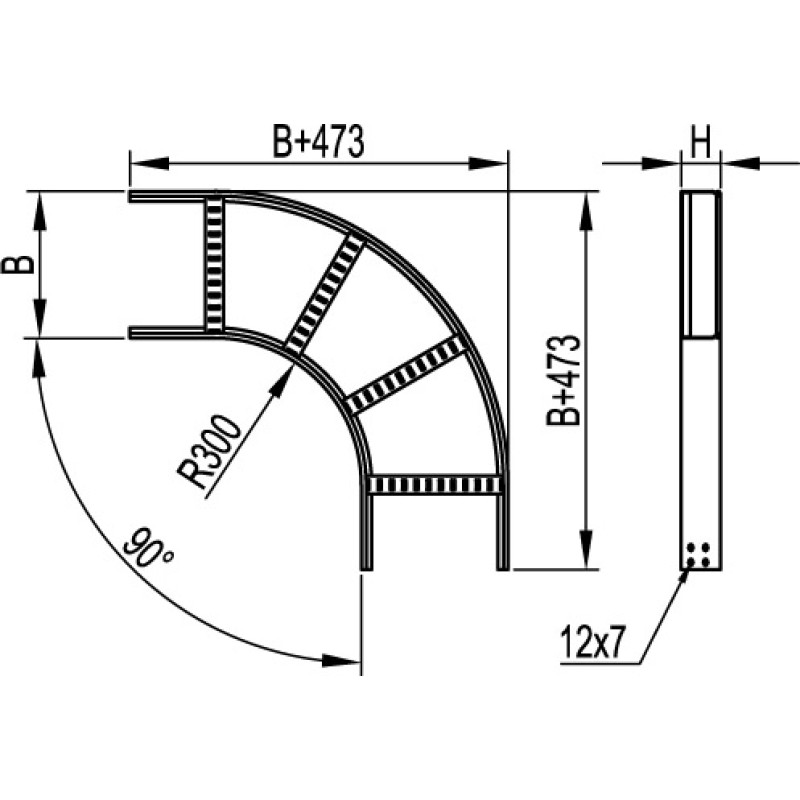 Кут горизонтальний 90° 50x600 r-300, гарячого цинкування, L5 Combitech, дкс [lc5360]