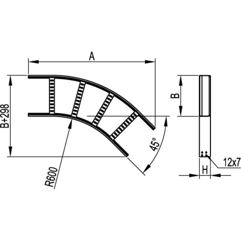 Кут горизонтальний 45° 100x400 r-600, гарячого цинкування, L5 Combitech, дкс [lc0164]