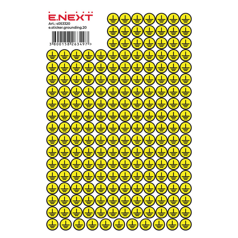 20x20x20мм Самоклеюча етикетка знак "Заземлення" жовтий (на аркуші 200шт) [s053320] E.NEXT e.sticker.grounding.20