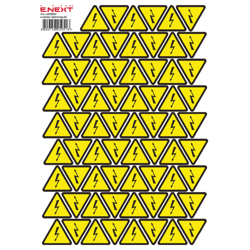 50x50x50мм Самоклеющаяся этикетка знак "Молния" желтый (на листе 62шт) [s053302] E.NEXT e.sticker.lightning.50