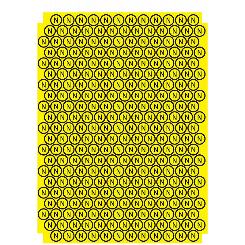Ø20мм Самоклеюча етикетка знак "Нейтраль N" жовтий (на аркуші 271шт) [SES02009] АСКО