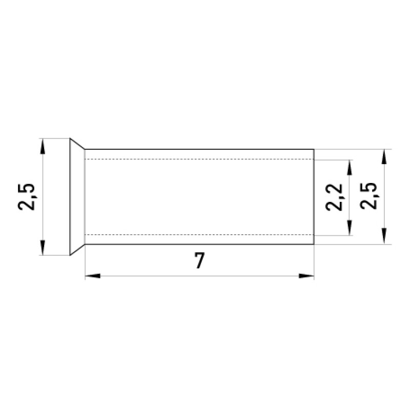 Неізольований наконечник 2,5мм.кв L7 (100шт) [s4038006] E.NEXT e.terminal.stand.en.2.5.7