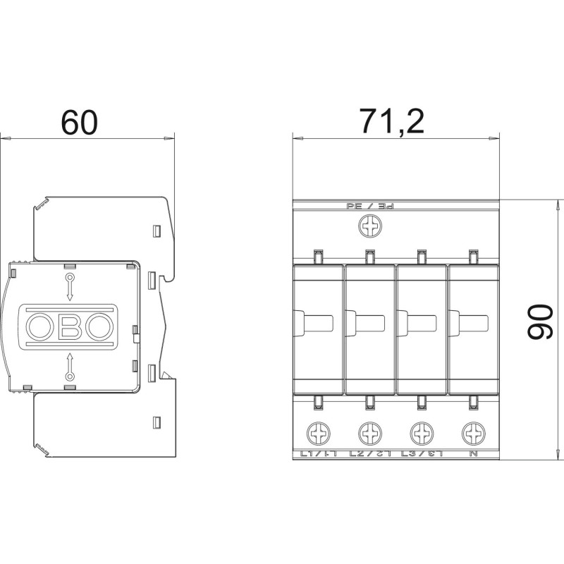 Обмежувач перенапруги 4P 120кА 280В клас 1+2 (B+С) [5094426] V25-B+C 4-280 OBO bettermann