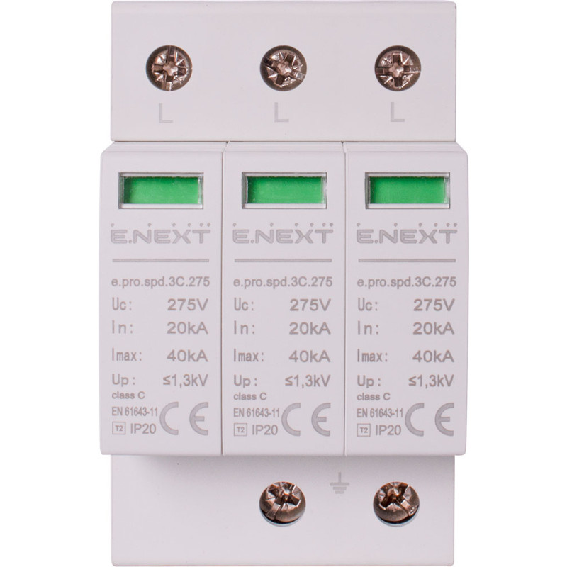 Обмежувач перенапруги 3P 40кА 275В клас 2 (C) [p076007] E.NEXT e.pro.spd.3С.275