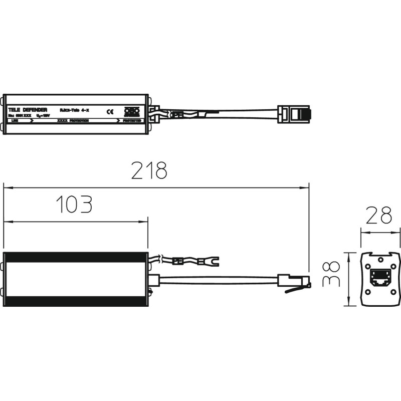 Обмежувач перенапруги TELE 4-C для ISDN RJ45 4кА 170В DC клас 1+2+3 (D1+C2+C1) [5081982] RJ45-TELE 4-C OBO bettermann