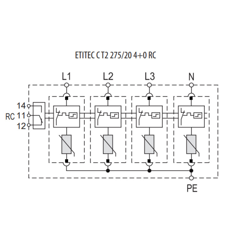 Обмежувач перенапруги 4Р 40кА 275В [2440395] ETITEC C T2 ETI