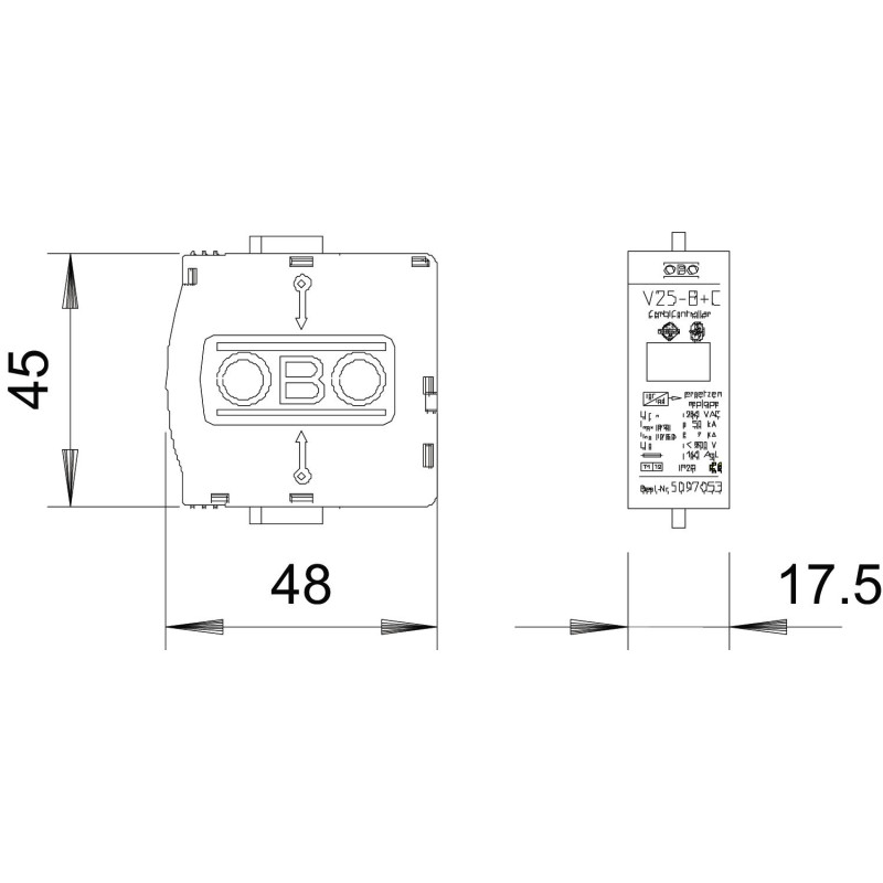 Картридж змінний 1P 30кА 280В клас 1+2 (B+С) [5097053] V25-B+C 0-280 OBO bettermann