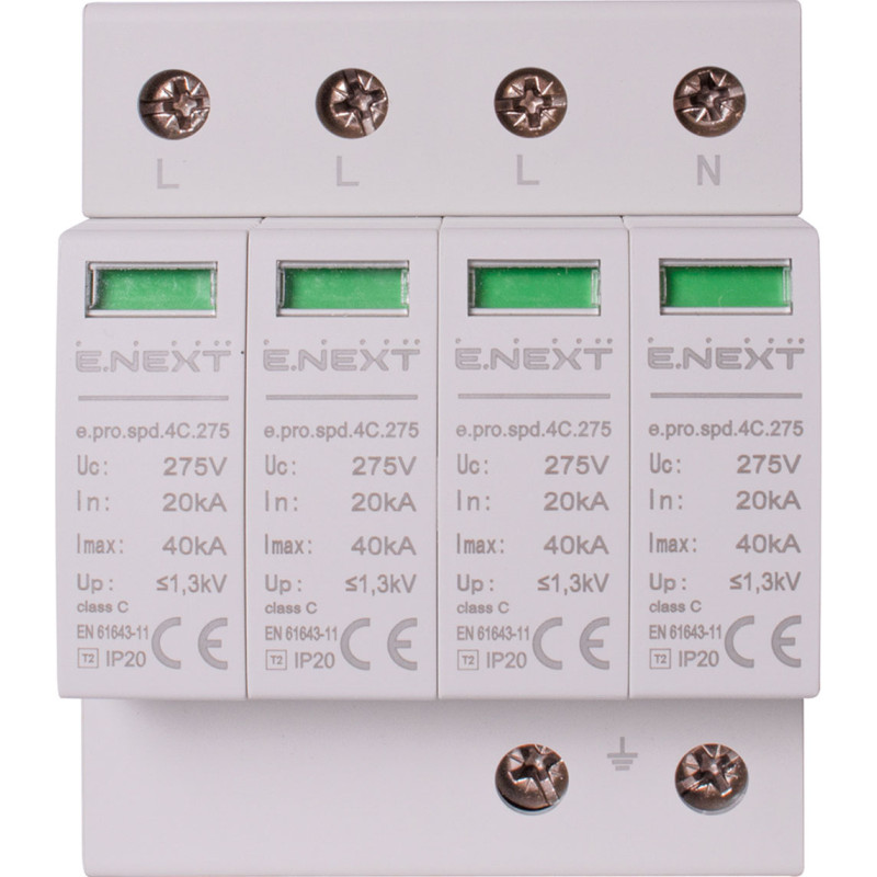 Обмежувач перенапруги 4P 40кА 275В клас 2 (C) [p076008] E.NEXT e.pro.spd.4С.275