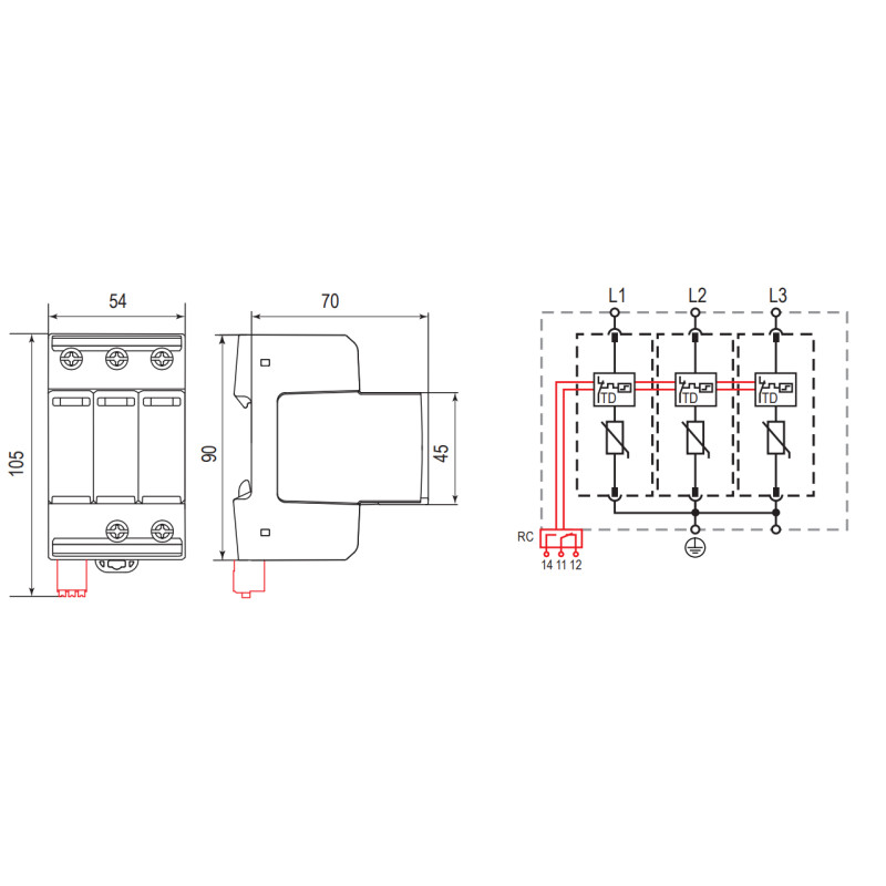 Ограничитель перенапряжения 3Р 40кА 300В [2440665] ETITEC ML T123 ETI