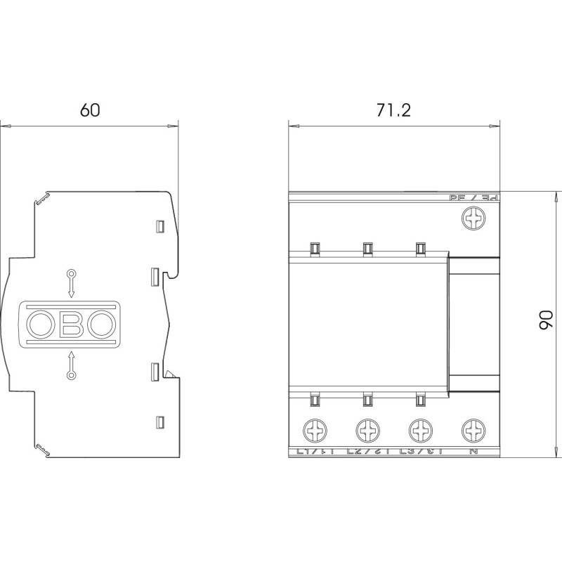 Основа обмежувача перенапруги 3P+N/PE 50кА 280В клас 1+2 (B+С) [5096675] MB 50-3+NPE OBO bettermann