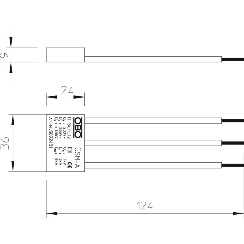 Обмежувач перенапруги 6кА 255В клас 3 (D) [5092451] ÜSM-A OBO bettermann