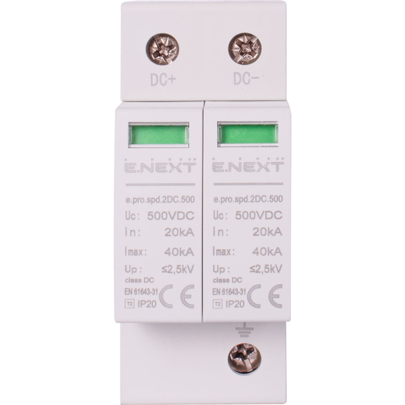 Обмежувач перенапруги 2P 40кА 500В DC клас 2 (C) [p076019] E.NEXT e.pro.spd.2DC.500