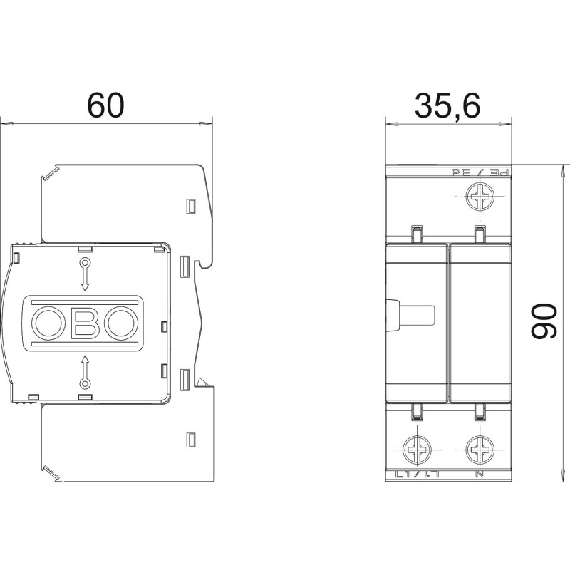 Обмежувач перенапруги 1P+N/PE 60кА 280В клас 1+2 (B+С) [5094457] V25-B+C 1+NPE OBO bettermann