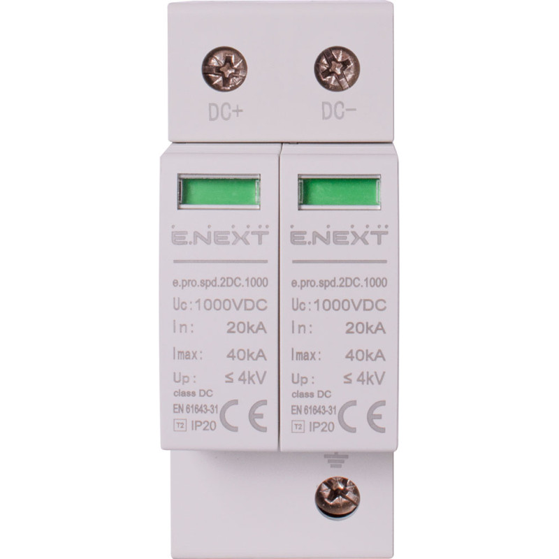 Обмежувач перенапруги 2P 40кА 1000В DC клас 2 (C) [p076020] E.NEXT e.pro.spd.2DC.1000