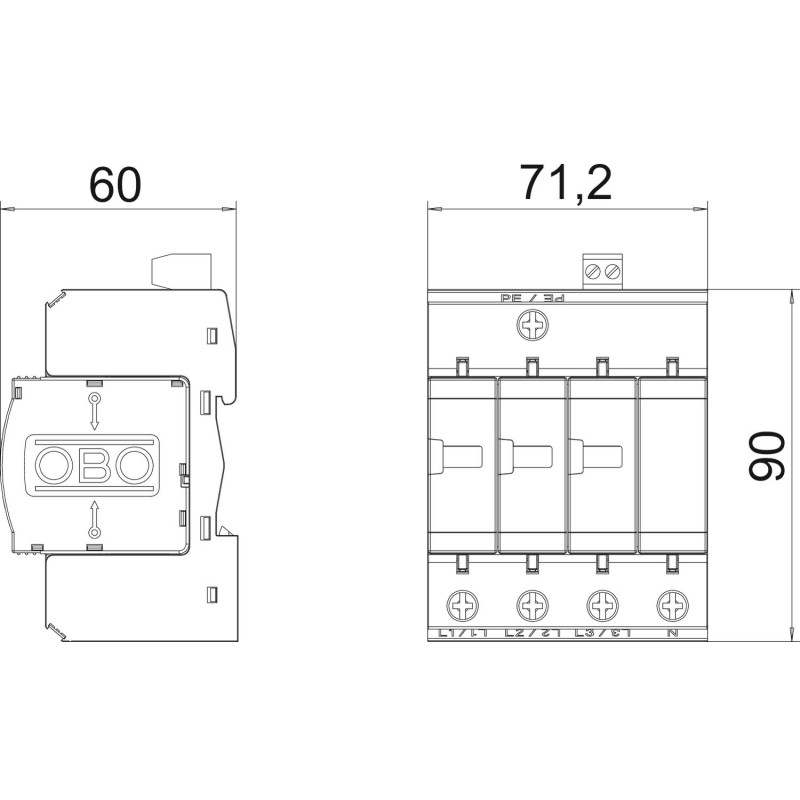 Обмежувач перенапруги 3P+N/PE 50кА 280В клас 2 (С) з FS контактом [5094765] V20-C 3+NPE+FS OBO bettermann