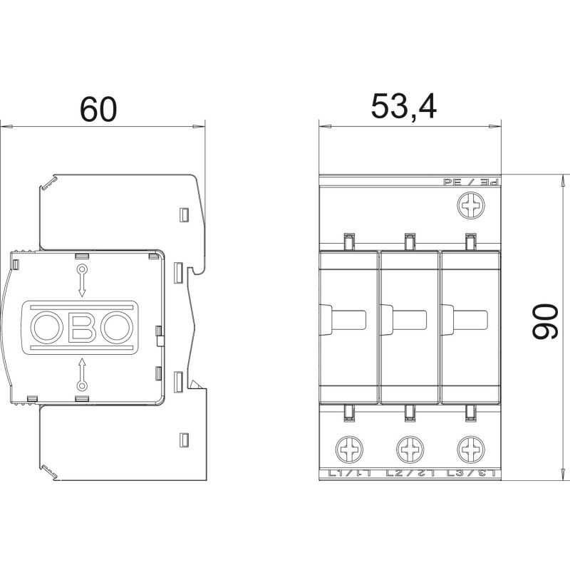 Обмежувач перенапруги 3P 90кА 280В клас 1+2 (B+С) [5094423] V25-B+C 3-280 OBO bettermann