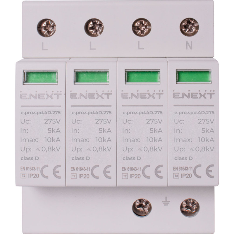 Обмежувач перенапруги 4P 10кА 275В клас 3 (D) [p076012] E.NEXT e.pro.spd.4D.275