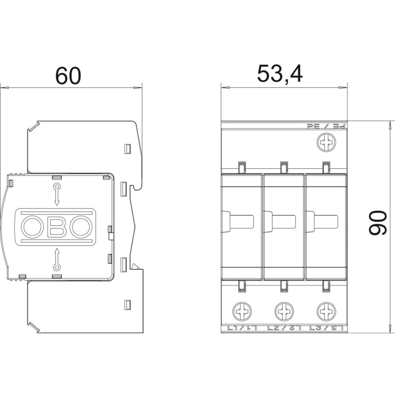 Обмежувач перенапруги 3P 90кА 385В клас 1+2 (B+С) [5094437] V25-B+C 3-385 OBO bettermann