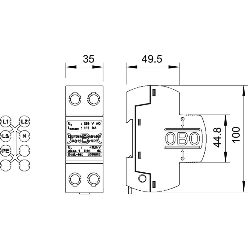Обмежувач перенапруги 1P 125кА 255В клас 1 (B) [5096863] MC 125-B NPE OBO bettermann