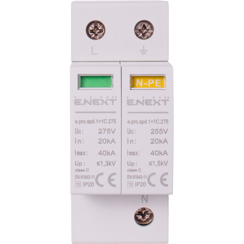 Ограничитель перенапряжения 1P+NPE 40кА 255В класс 2 (C) [p076015] E.NEXT e.pro.spd.1+1C.275