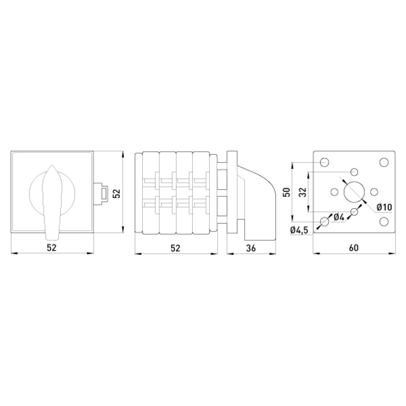 Пакетный переключатель "0-1-2" 4P 25A 400V на DIN рейку [8427-200] LK25/4.322-SP/45 E.NEXT