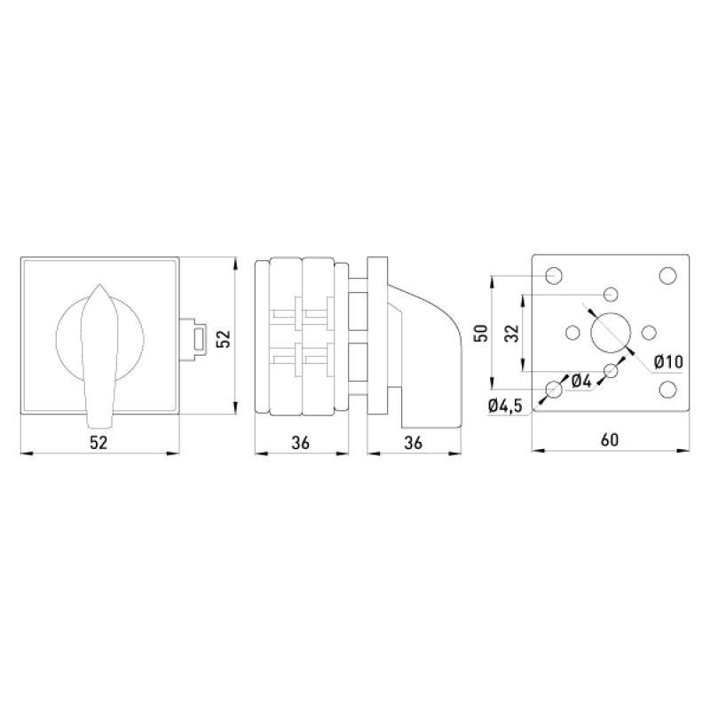 Пакетный переключатель "0-1" 3P 16A 400V на DIN рейку [8317-200] LK16/2.211-SP/45 E.NEXT