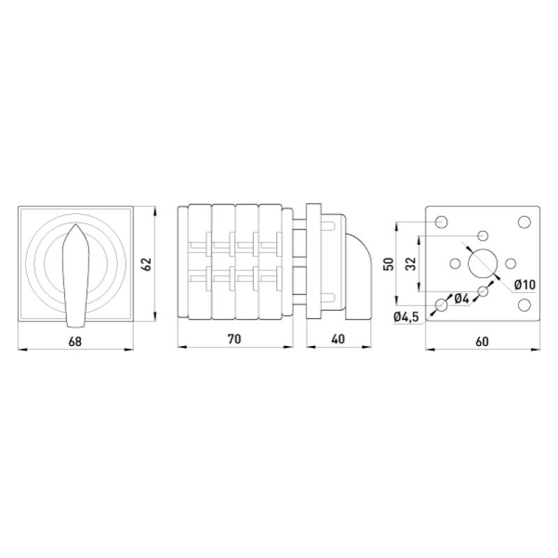 Пакетный переключатель "0-1-2" 4P 40A 400V [8625-200] LK40/4.322-ZК/45 E.NEXT