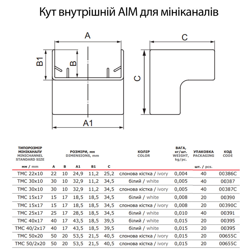 Угол внутренний для короба 22x10мм ABS пластик белый [00386] In-liner Classic AIM ДКС